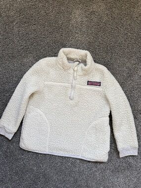 Vineyard Vines Cream Sherpa Half-Zip Pullover with Logo Patch